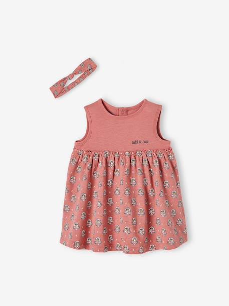 Kleid mit Haarband für Baby Mädchen Oeko Tex® - altrosa+graugrün bedruckt+zartrosa - 1