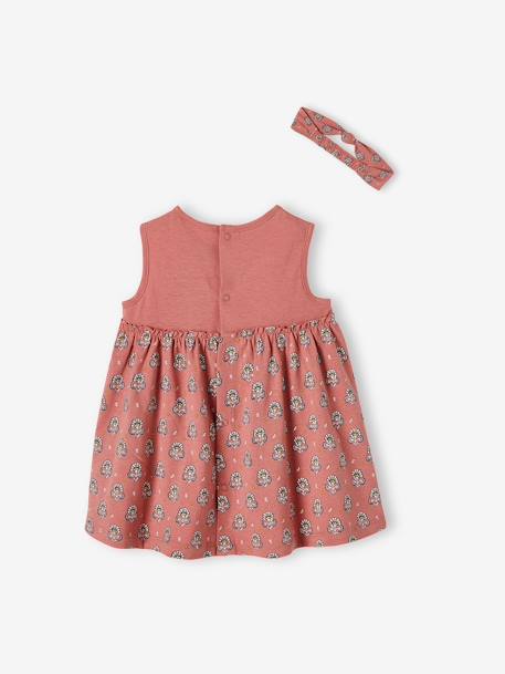 Kleid mit Haarband für Mädchen Baby - altrosa+graugrün bedruckt+wollweiß+zartrosa+zartrosa - 3