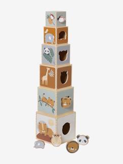 Spielzeug-Baby-Tasten & Greifen-Baby Stapelturm mit Steckspiel „Tansania“ aus Holz FSC