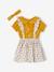 Mädchen Baby-Set: Bluse, Latzrock + Haarband - senfgelb+hellbeige geblümt+weiß geblümt+marine - 3