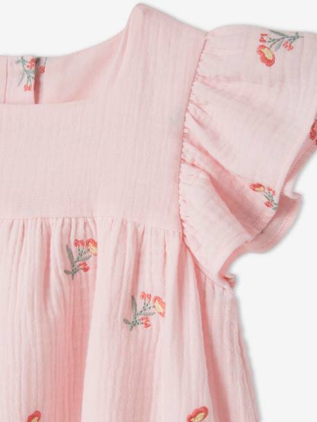 Mädchen Kleid mit Stickereien, Musselin - rosa - 4