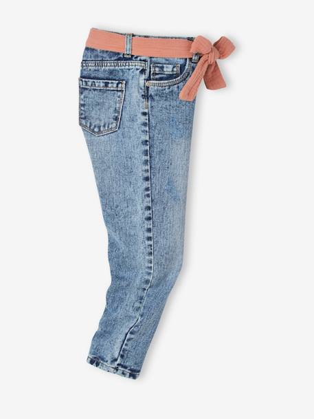 Mädchen Jeans mit Stoffgürtel, Mom-Fit - double stone+schwarz - 11