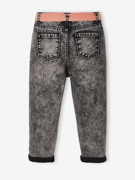 Mädchen Jeans mit Stoffgürtel, Mom-Fit - double stone+schwarz - 22