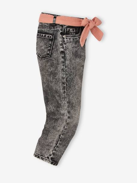 Mädchen Jeans mit Stoffgürtel, Mom-Fit - double stone+schwarz - 17