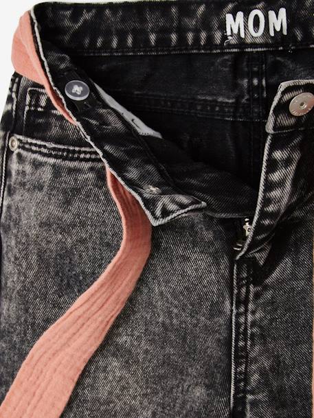 Mädchen Jeans mit Stoffgürtel, Mom-Fit - double stone+schwarz - 23