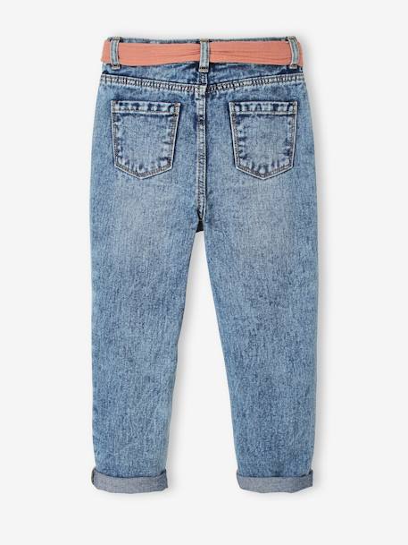 Mädchen Jeans mit Stoffgürtel, Mom-Fit - double stone+schwarz - 12
