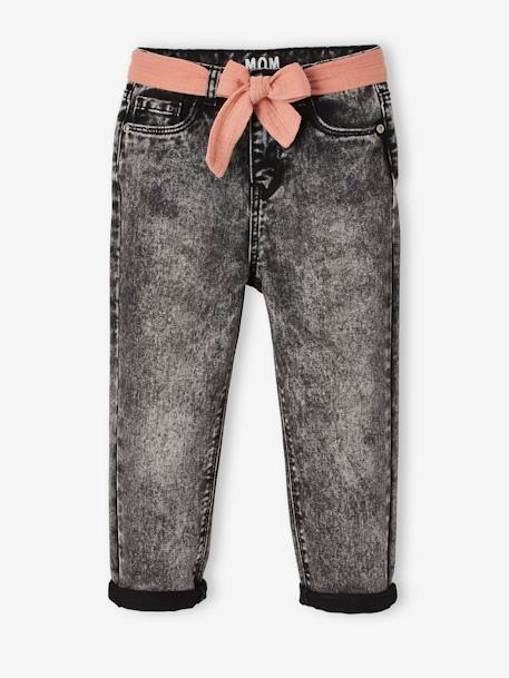 Mädchen Jeans mit Stoffgürtel, Mom-Fit - double stone+schwarz - 16