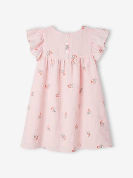 Mädchen Kleid mit Stickereien, Musselin - rosa - 3