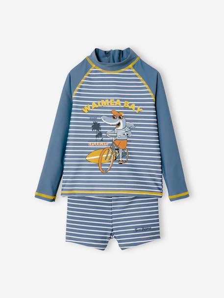 Jungen-Set: Badeshirt & Badehose - blau gestreift - 2