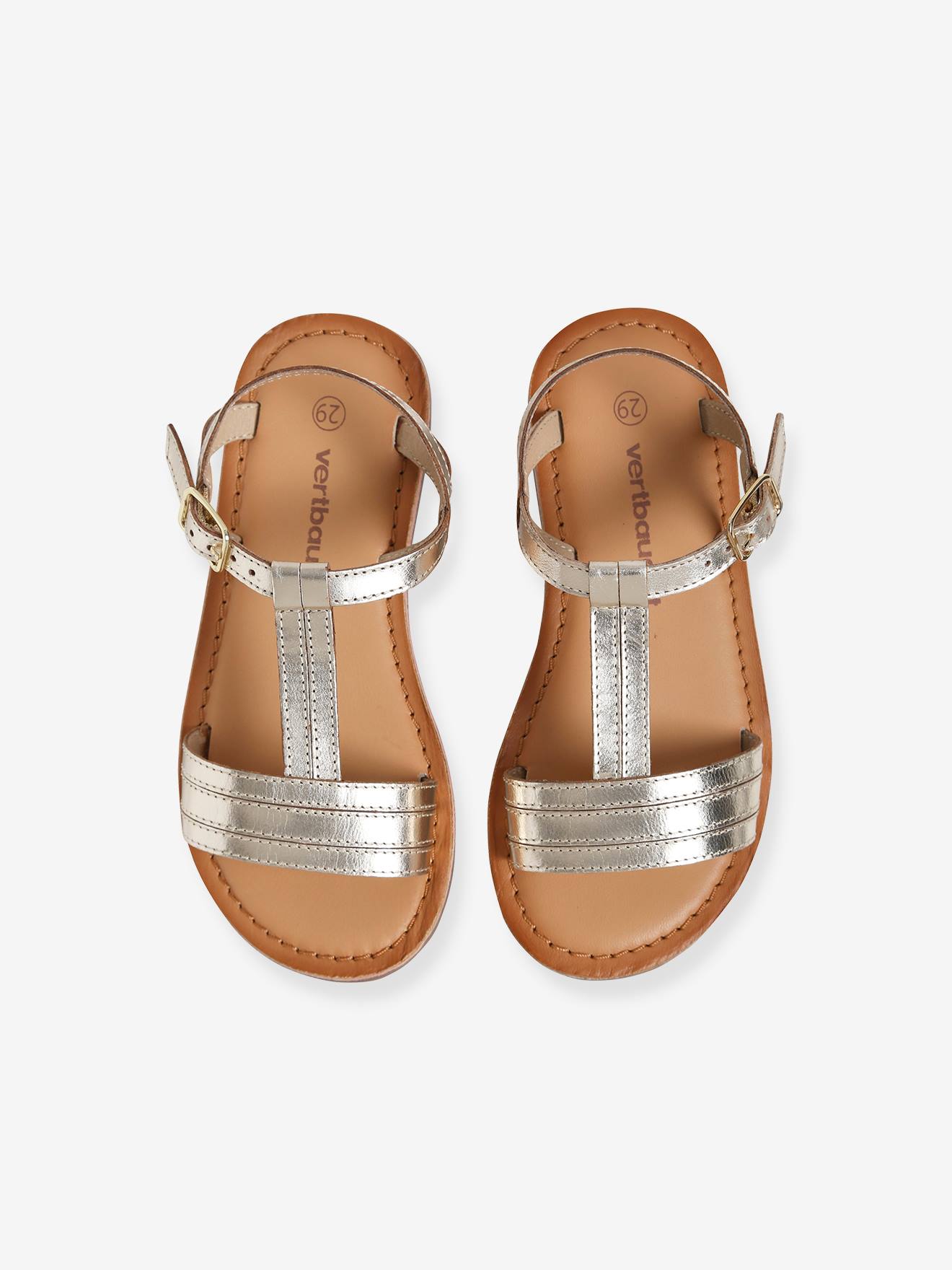 Thumbnail - Mädchen Ledersandalen mit Schnalle  metallisch
