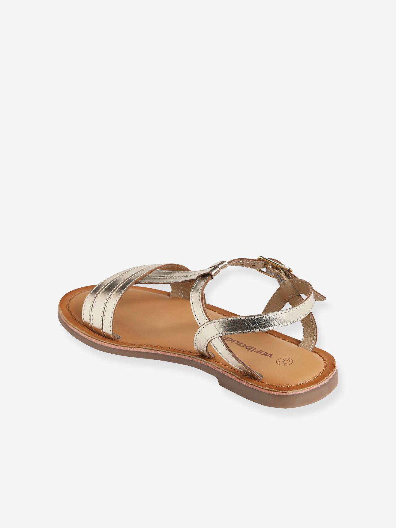 Thumbnail - Mädchen Ledersandalen mit Schnalle  metallisch