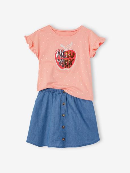 Mädchen-Set: T-Shirt mit Volantärmeln & Rock Oeko-Tex® - rosa bedruckt+weiß bedruckt - 7