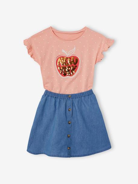 Mädchen-Set: T-Shirt mit Volantärmeln & Rock Oeko-Tex - rosa bedruckt - 2