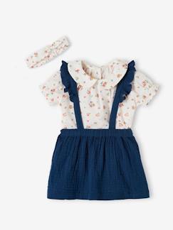Festliche Kinderkleidung-Babymode-Mädchen Baby-Set: Bluse, Latzrock + Haarband