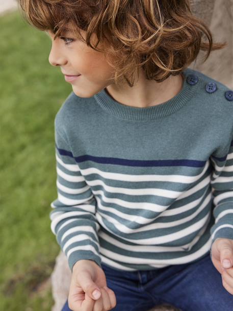 Jungen Streifenpullover Oeko-Tex - graugrün/weiß gestreift+marine/senfgelb gestreift+nachtblau/karamell gestreift+weiß/dunkelblau gestreift - 1