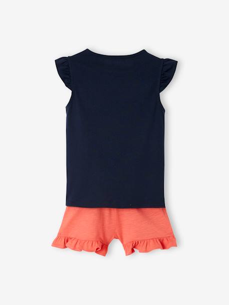 Mädchen-Set: T-Shirt & Shorts Oeko-Tex - aqua+gelb/wollweiß geblümt sonnenbl+koralle+marine+koralle - 26