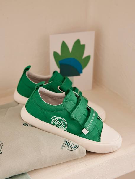 Jungen Stoff-Sneakers mit Klettverschluss - grün+marine/grau - 6