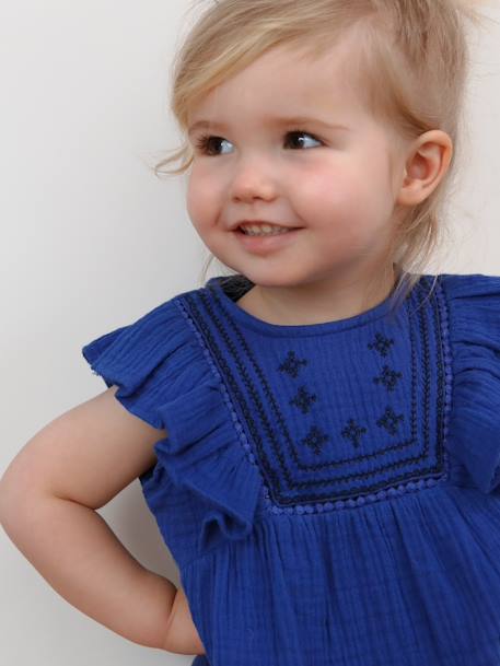 Besticktes Baby Kleid aus Musselin - blau - 6