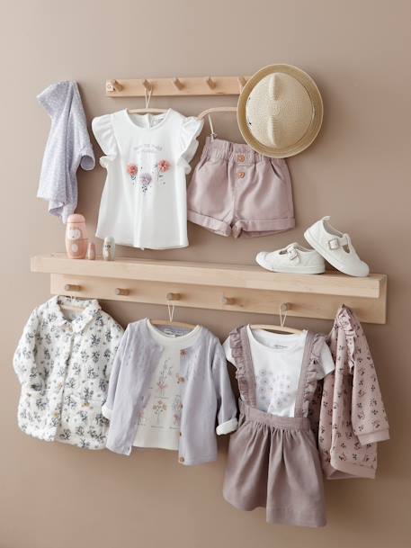 Mädchen Baby Stoff-Ballerinas - grün bedruckt+pfirsich+weiß lochstickerei - 25
