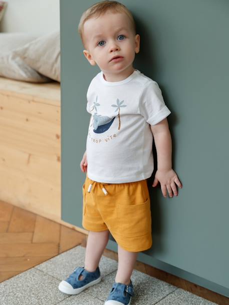Baby-Set: T-Shirt & Shorts - hellgrau meliert+weiß - 8