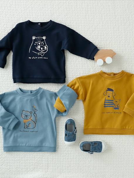 Baby Sweatshirt mit Tier-Print Oeko Tex® - grün+karamell+marine+nachtblau - 18