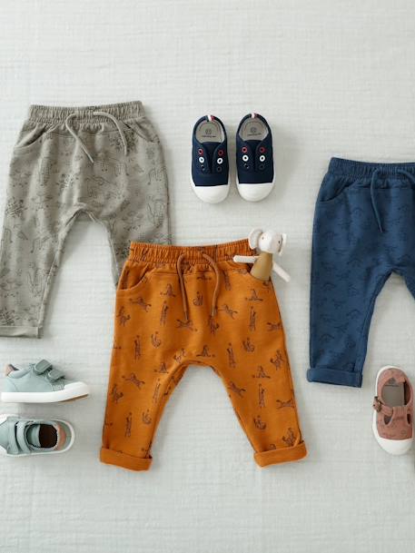 Jungen Baby Sweathose Oeko-Tex - braun bedruckt+grün bedruckt+hellgrau meliert+jeansblau bedruckt+karamell bedruckt - 11