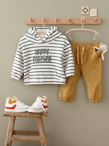 Baby-Set: Kapuzensweatshirt & Hose - senfgelb gestreift+wollweiß gestreift - 13