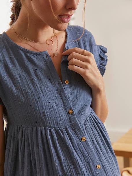 Kleid aus Musselin für Schwangerschaft & Stillzeit - khaki - 8