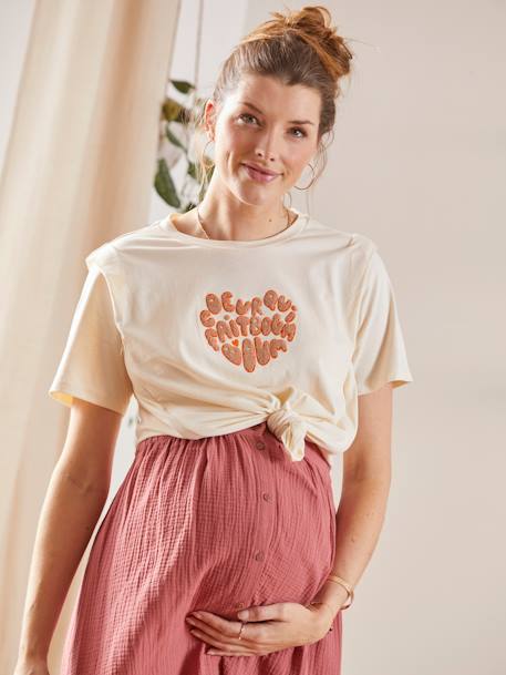 T-Shirt mit Message-Print für Schwangerschaft & Stillzeit Oeko-Tex® - beige - 1