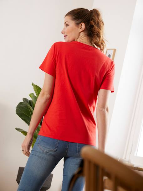 Bio-Kollektion: T-Shirt mit Message-Print, Schwangerschaft & Stillzeit - rot - 4