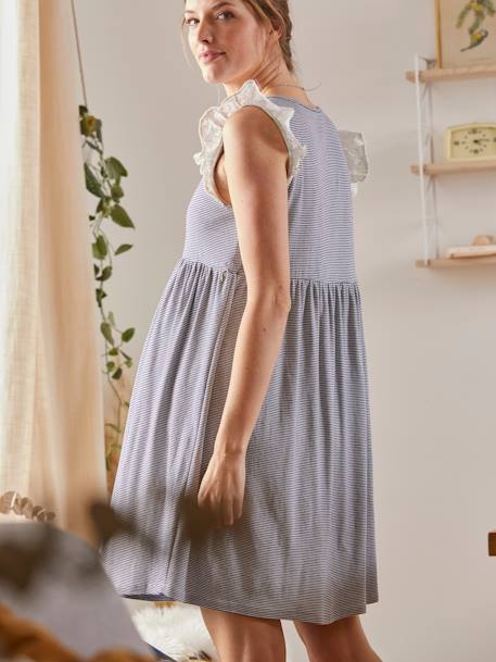 Ärmelloses Kleid für Schwangerschaft & Stillzeit Oeko-Tex - weiß/blau gestreift - 4