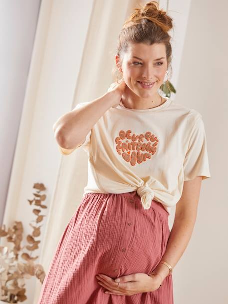 T-Shirt mit Message-Print für Schwangerschaft & Stillzeit Oeko-Tex - beige - 2