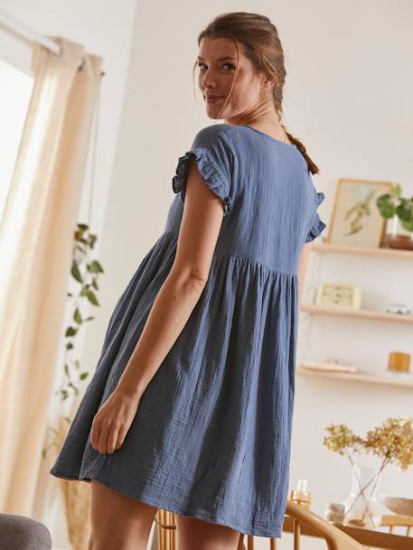 Kleid aus Musselin für Schwangerschaft & Stillzeit - khaki - 4