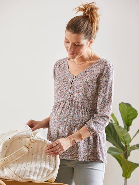 Bluse für Schwangerschaft & Stillzeit, Blumenprint - mehrfarbig bedruckt - 1