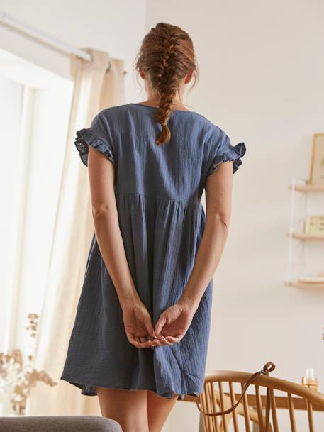 Kleid aus Musselin für Schwangerschaft & Stillzeit - khaki - 5