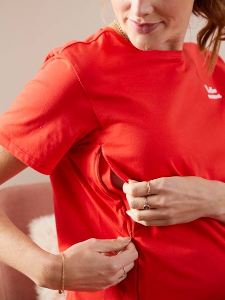 Bio-Kollektion: T-Shirt mit Message-Print, Schwangerschaft & Stillzeit - rot - 3