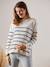 Pullover für Schwangerschaft & Stillzeit mit Seitenschlitzen Oeko-Tex® - grün gestreift+wollweiß/blau gestreift - 7