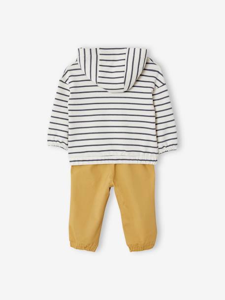 Baby-Set: Kapuzensweatshirt & Hose - senfgelb gestreift+wollweiß gestreift - 10