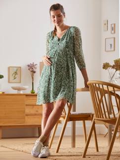 Umstandsmode-Stillmode-Bedrucktes Crêpe-Kleid für Schwangerschaft & Stillzeit