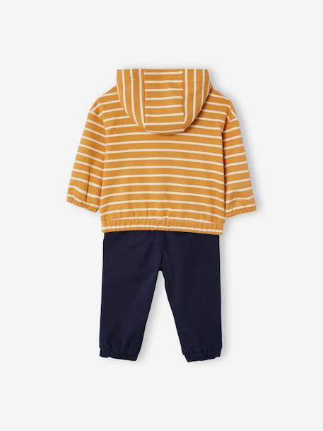 Baby-Set: Kapuzensweatshirt & Hose - senfgelb gestreift+wollweiß gestreift - 4