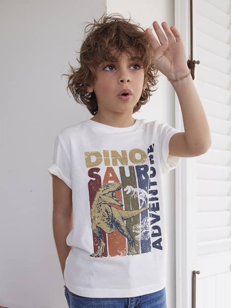 Jungen T-Shirt, Dinosaurier Oeko-Tex® - aqua+wollweiß - 4