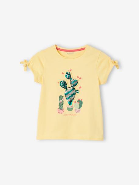 Mädchen T-Shirt mit Paillettenprint und Schleifen Oeko-Tex® - gelb+rosa - 1