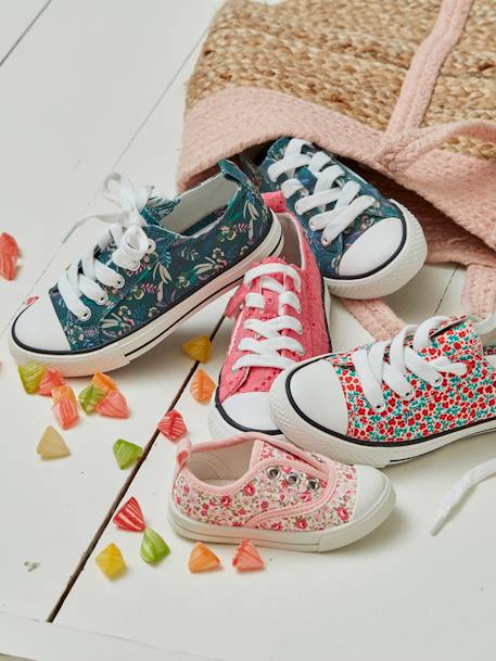 Mädchen Stoff-Sneakers mit Reißverschluss - grün bedruckt/tropical+rosa+rote blumen - 16