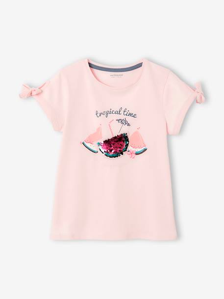 Mädchen T-Shirt mit Paillettenprint und Schleifen Oeko-Tex® - gelb+rosa - 5