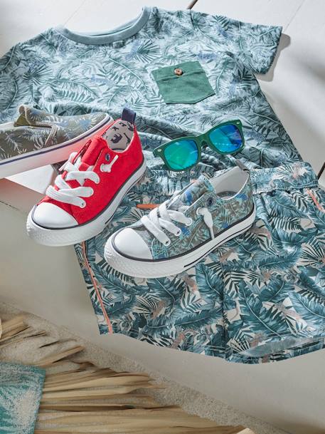 Jungen Stoff-Sneakers mit Gummizug - grün bedruckt/tropical+marine+rot - 11