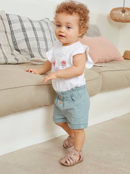 Mädchen Baby Shorts, Schlupfbund Oeko-Tex aquamarin+hellrosa+ziegel 9