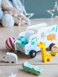 Spielzeug-Baby-Tasten & Greifen-Spielzeuglaster mit Steckkasten „Savanne“, Holz FSC