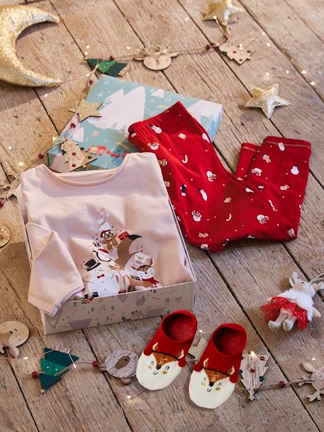 Mädchen Weihnachts-Set: Schlafanzug & Socken - rosa - 1