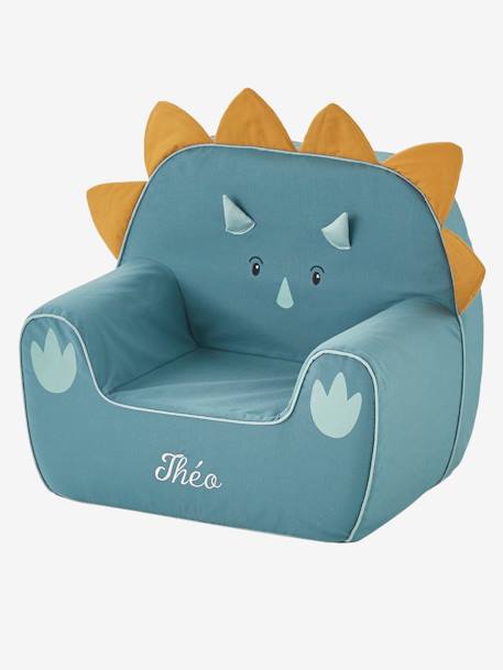 Kinderzimmer Sessel in Dino-Form, Triceratops, personalisierbar - blau/karamell - 1