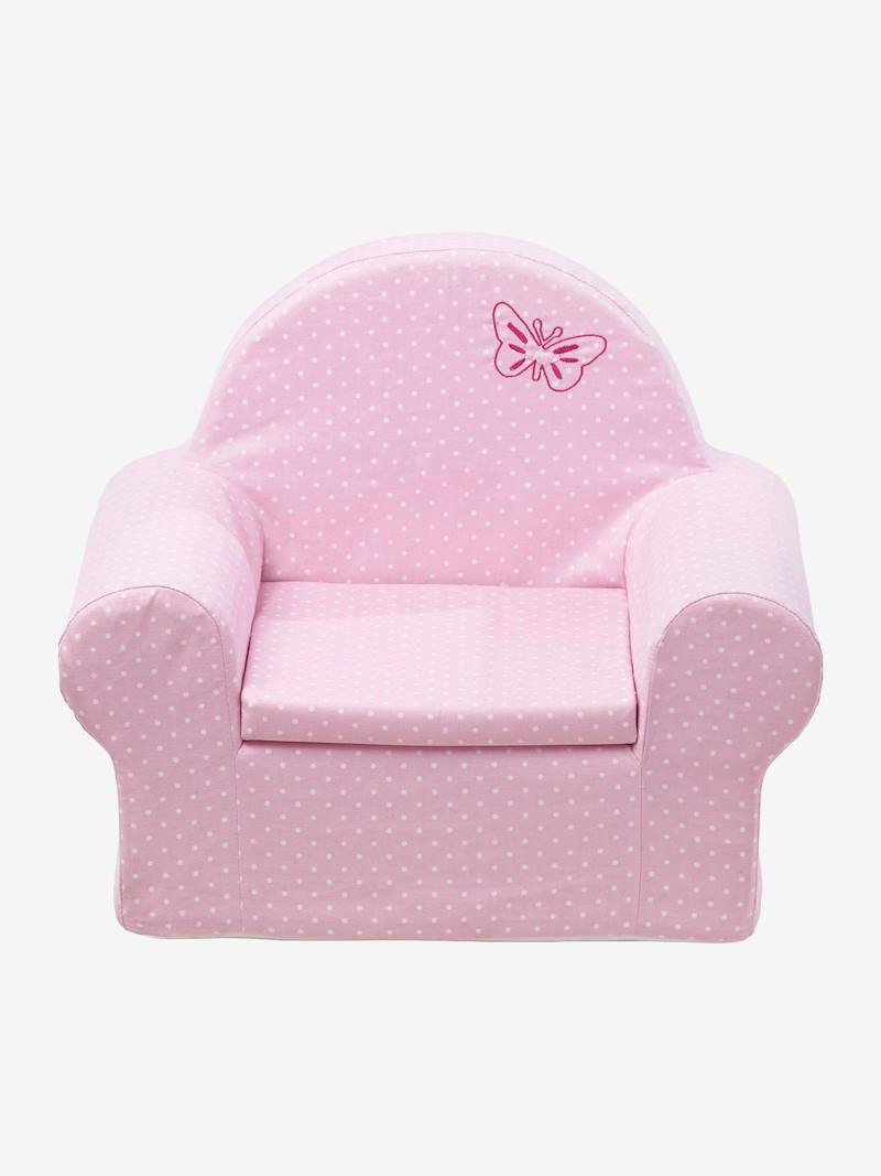 Vertbaudet Kinderzimmer Sessel, personalisierbar in rosa/weiß getupft
